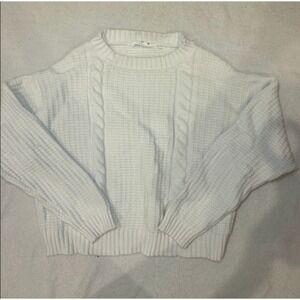TAVI White Cable Knit Cropped Sweater Women Casual Cozy Warm Size Small